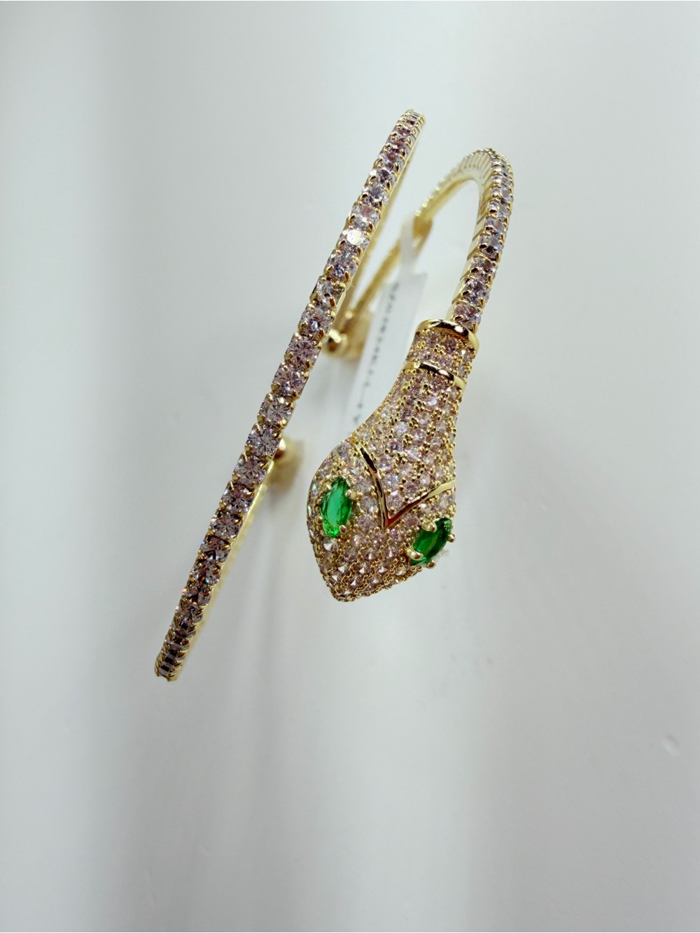 Gold Snake Cuff Bracelet with Green Stone Eyes